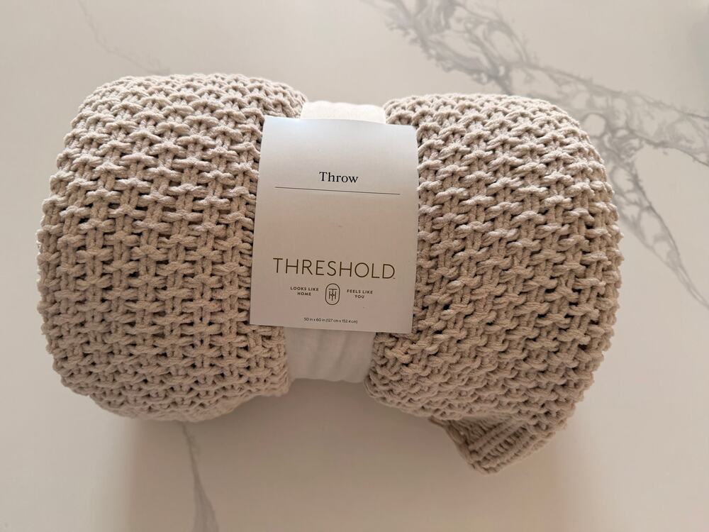 Threshold Chunky Knit Throw Blanket Cream Beige 50x60 Recycled Polyester NWT